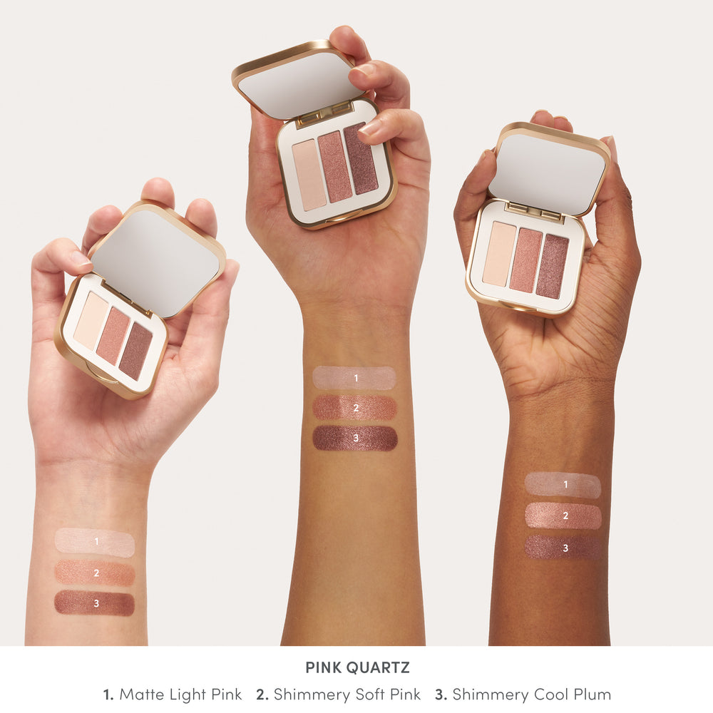 jane iredale PurePressed Eye Shadow Triple Pink Quartz swatches på armer