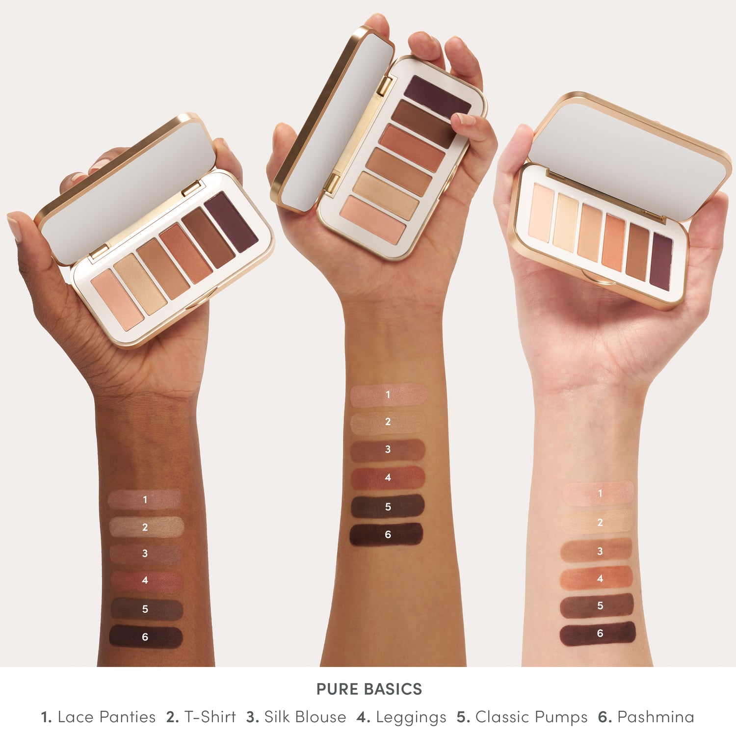 jane iredale PurePressed Eye Shadow Palette Pure Basics arm swatches