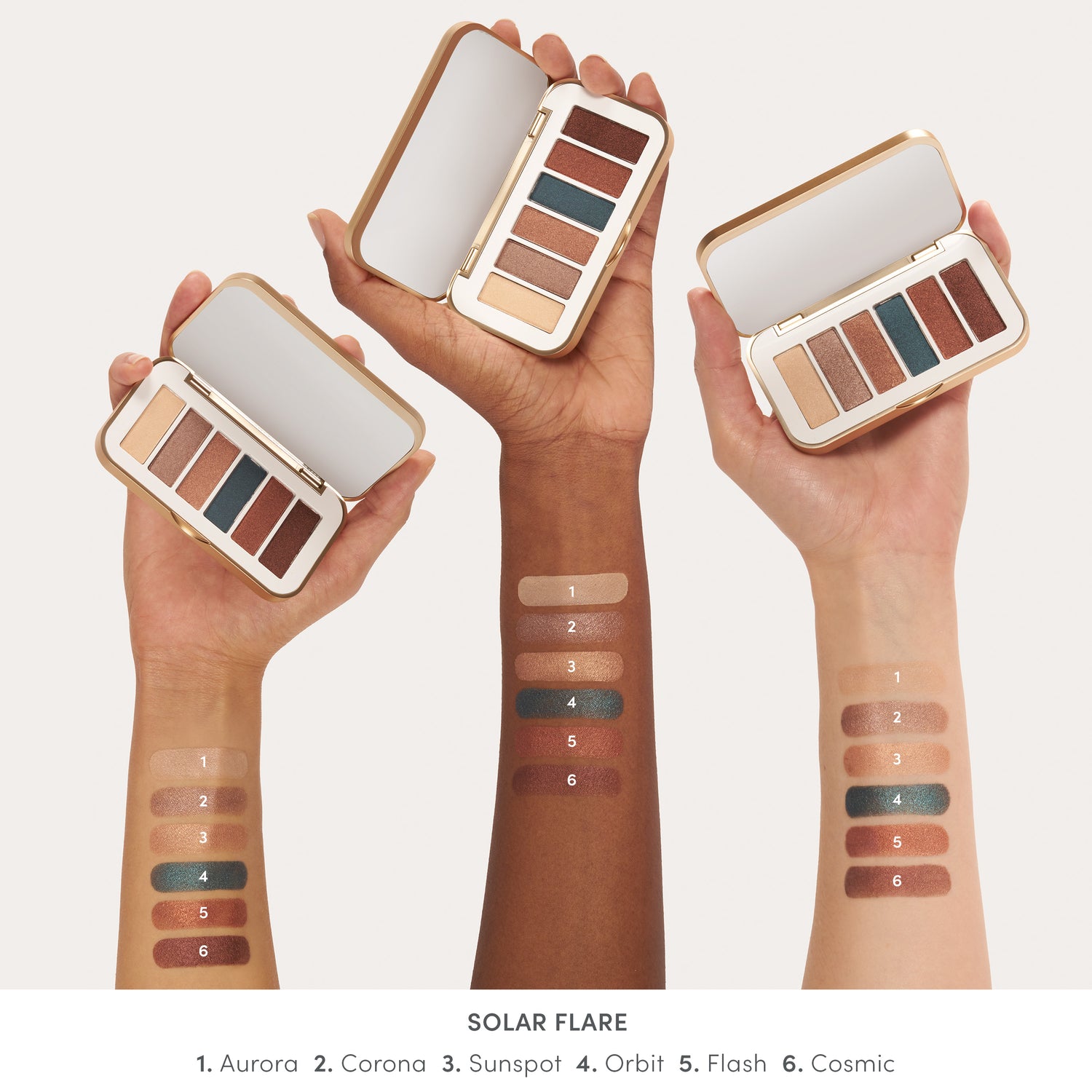 jane iredale PurePressed Eye Shadow Palette Solar Flare arm swatches