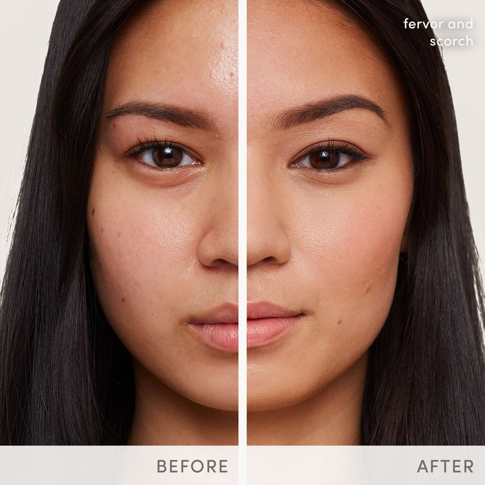 jane iredale Glow Time Blush Stick Fervor på Natasha før og etter