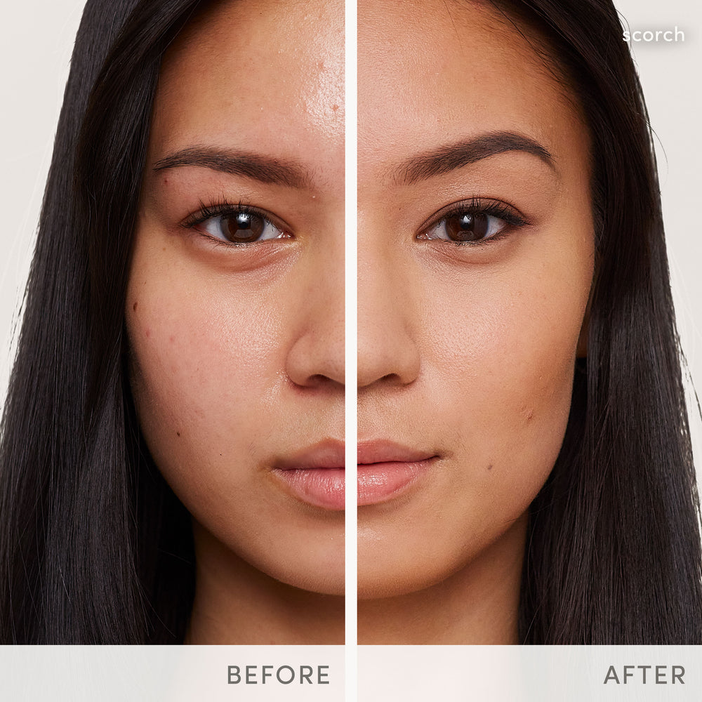 jane iredale Glow Time Bronzer Stick Scorch på modell før og etter