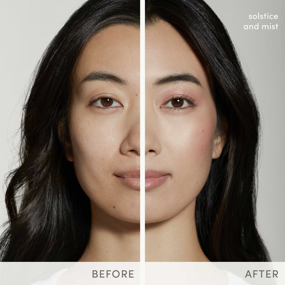 jane iredale Glow Time Blush Stick Mist før og etter på modell