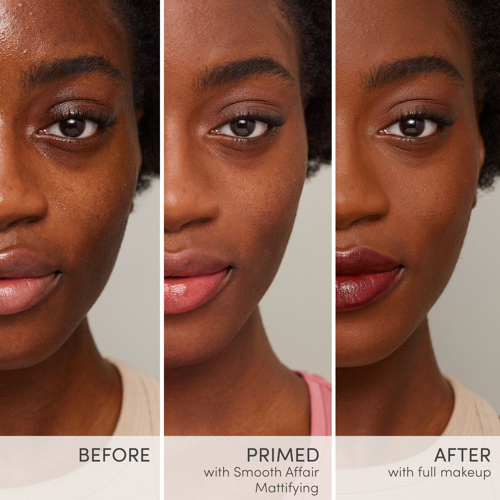 jane iredale Smooth Affair Mattifying Primer  - før etter med primer og makeup